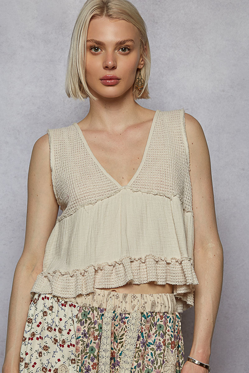 Natural Ruffle Babydoll Tank