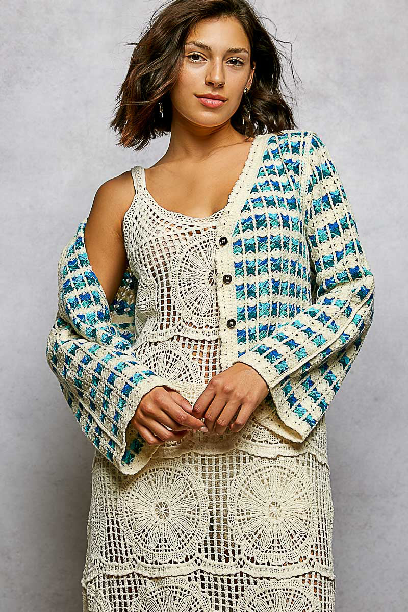 Blue Multi Crochet Cardigan