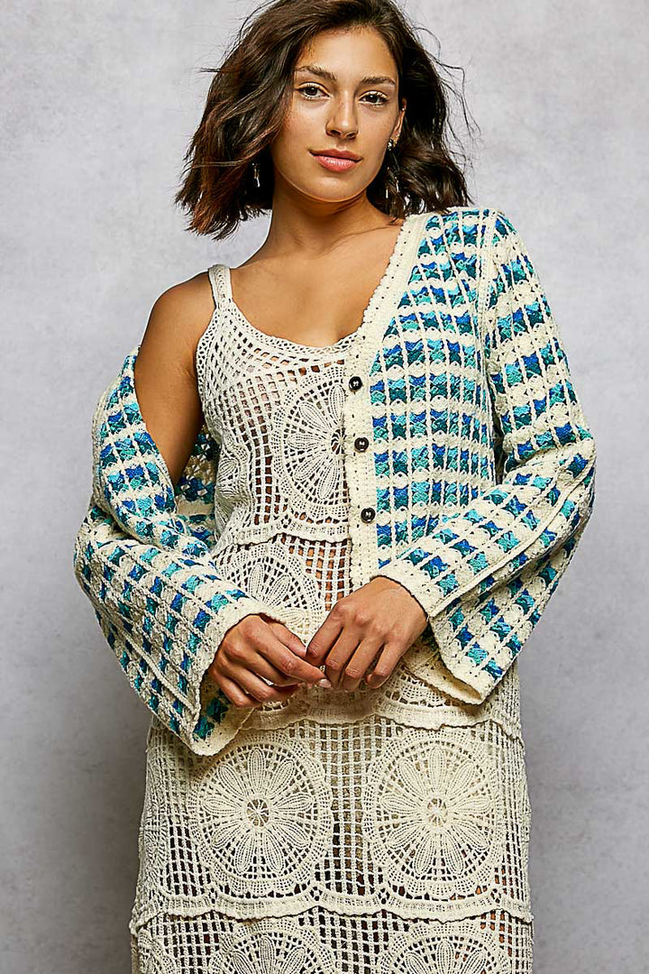 Blue Multi Crochet Cardigan