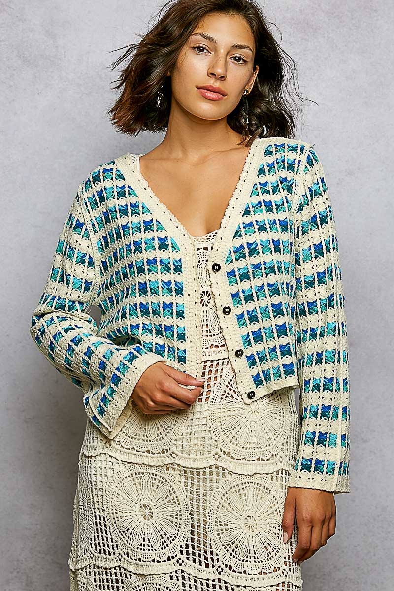Blue Multi Crochet Cardigan