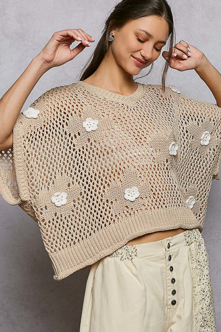 Sand Floral Patch Sweater Tank