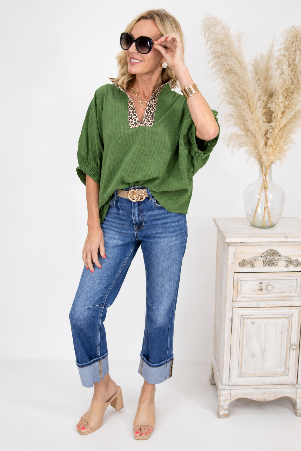 Printed Trim Textured Blouse