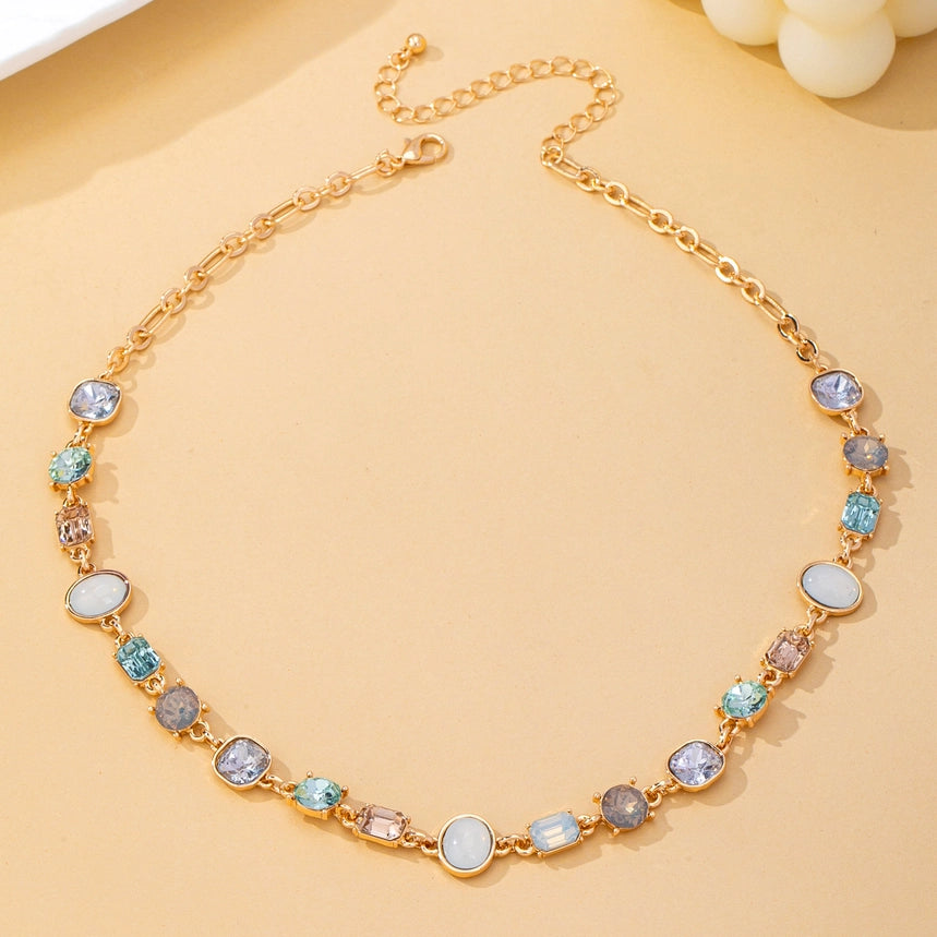 Multi Gemstone Opal Crystal Link Necklace