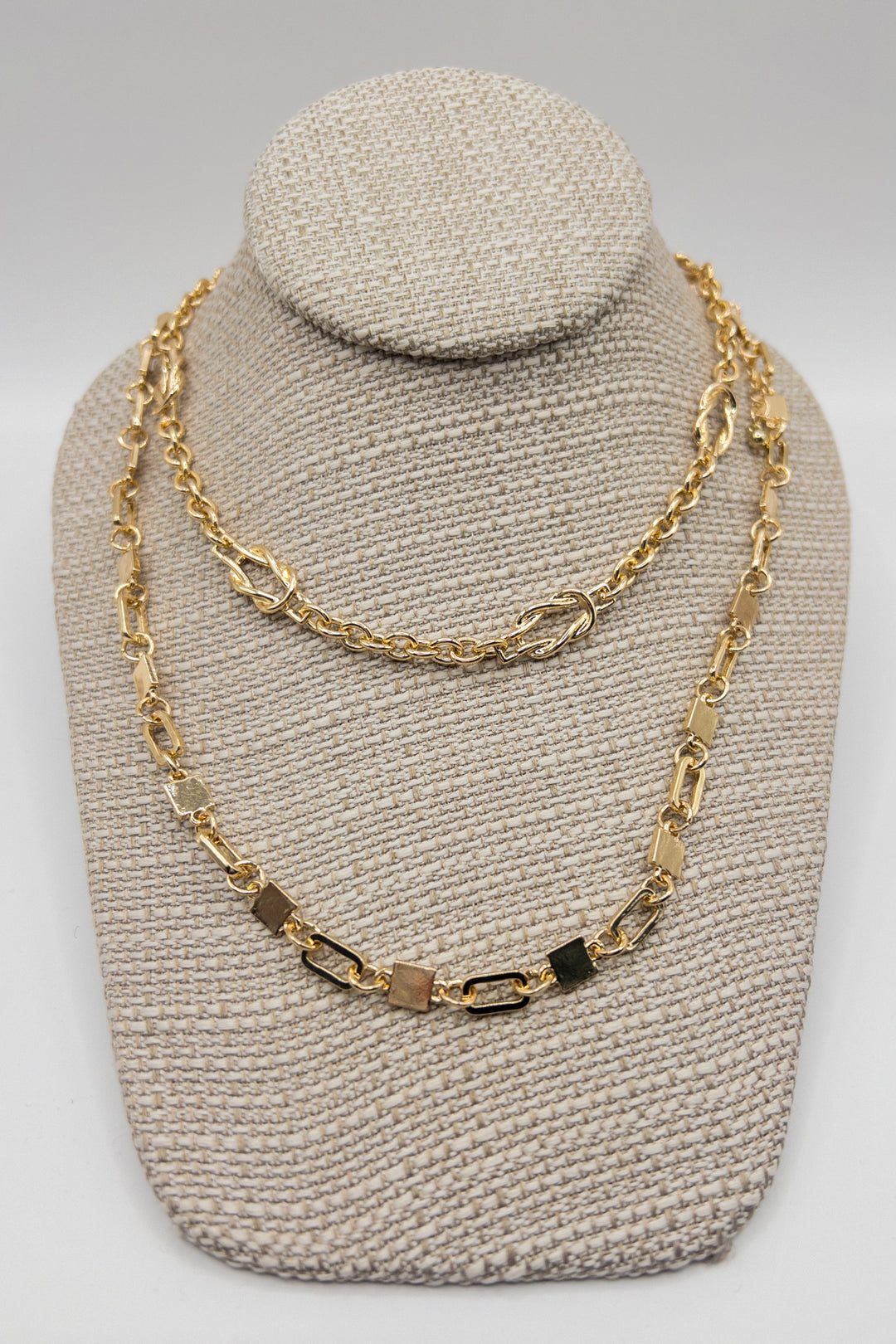 Square & Clip Chain Linked Dual Necklace