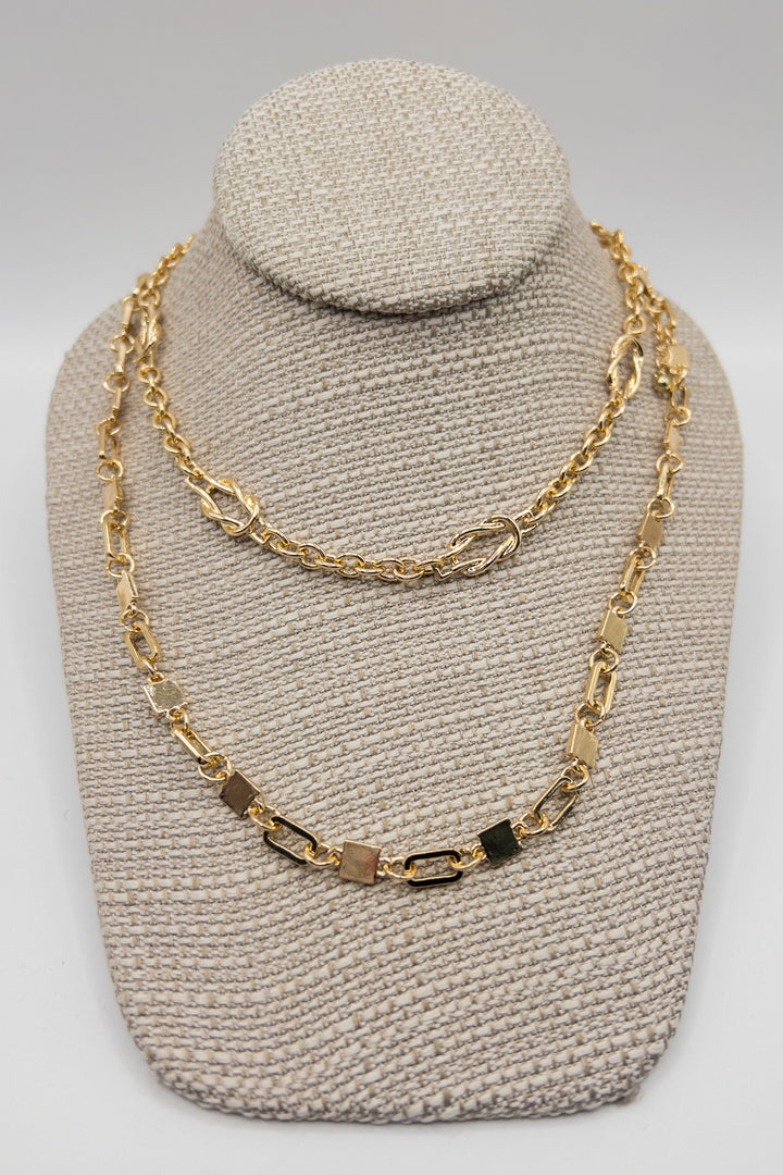 Square & Clip Chain Linked Dual Necklace