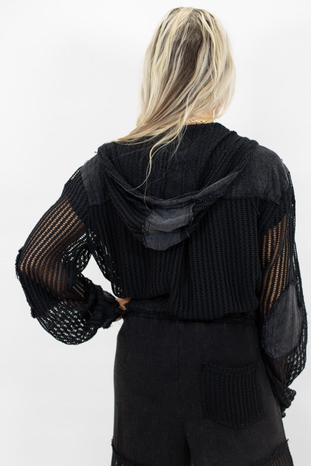 Feel The Breeze Open Knit Jacket With Hoodie