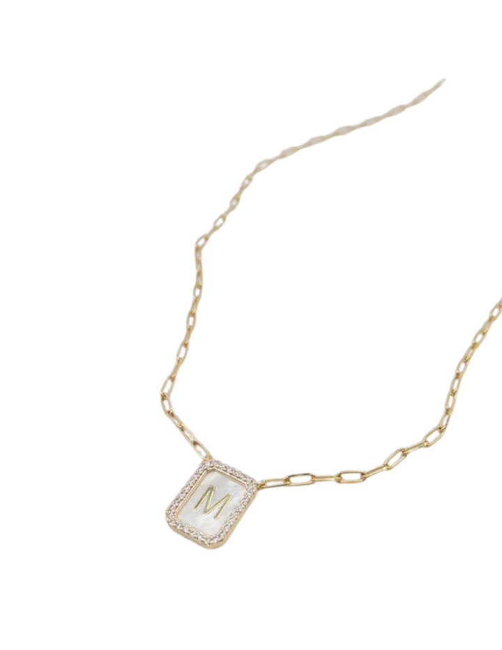 Initial Letter Rectangle Pendant Necklace