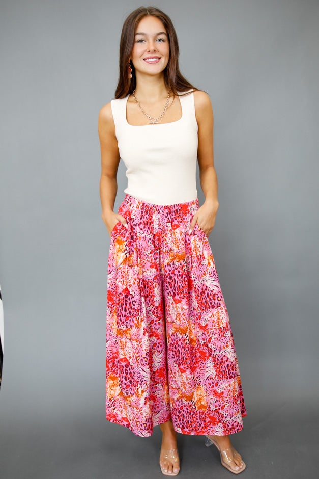 Magenta Muse Abstract Wide-Leg Pants