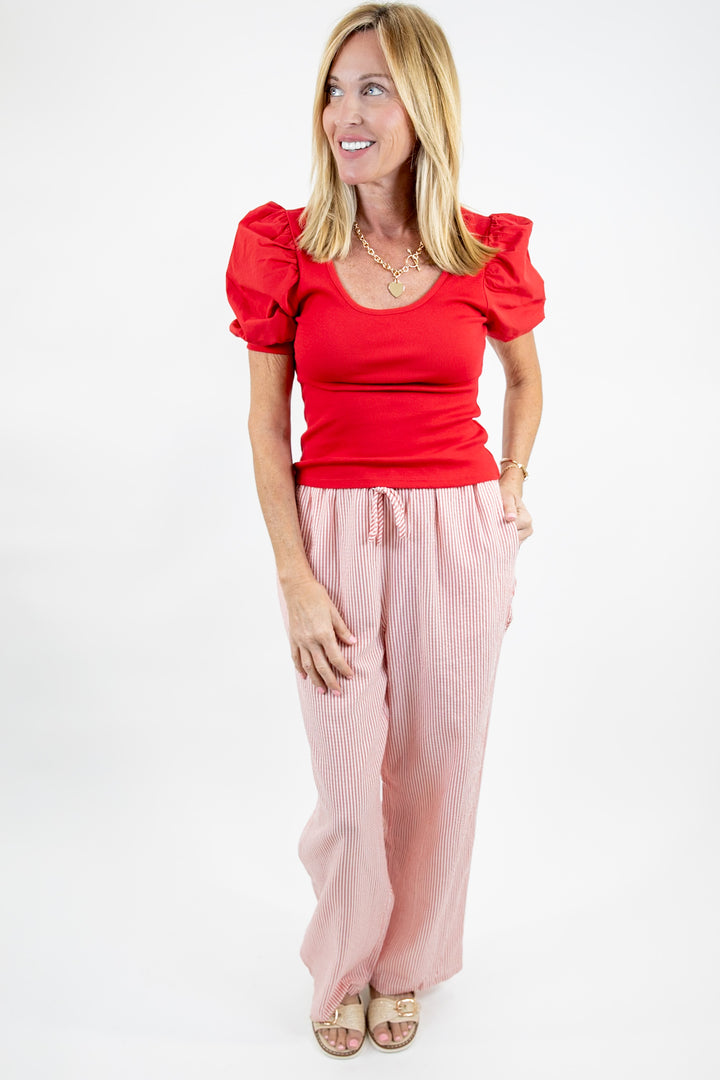 Classic Red Puff Sleeve Top