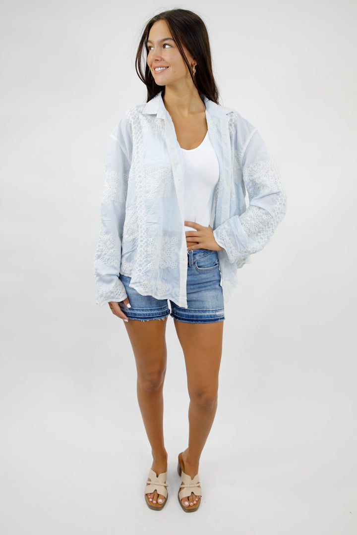 Petalwood Lace Button Down