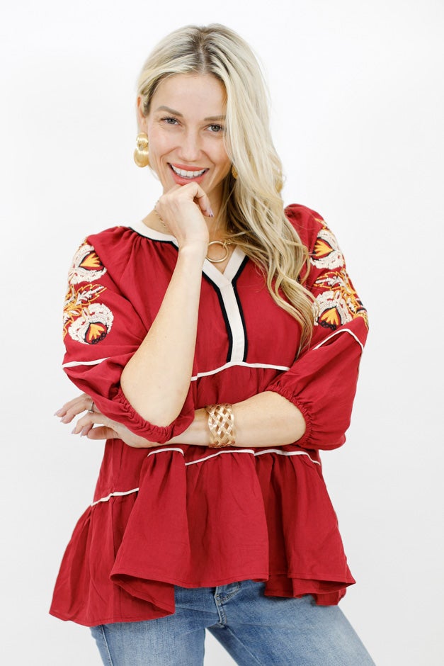 Boho Chic Embroidered Peasant Blouse