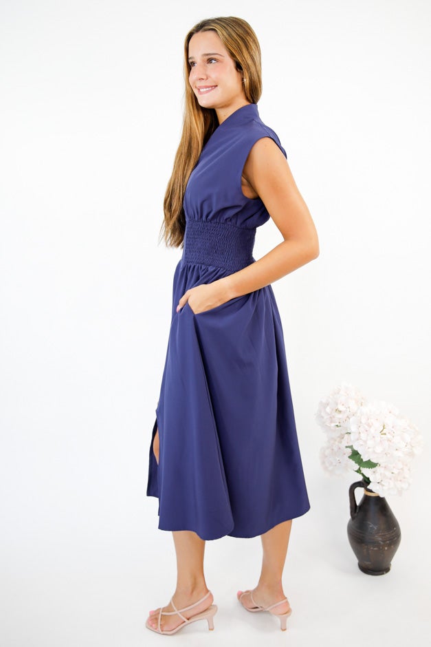 Chic & Sleek Smocked Waist Zip Dress