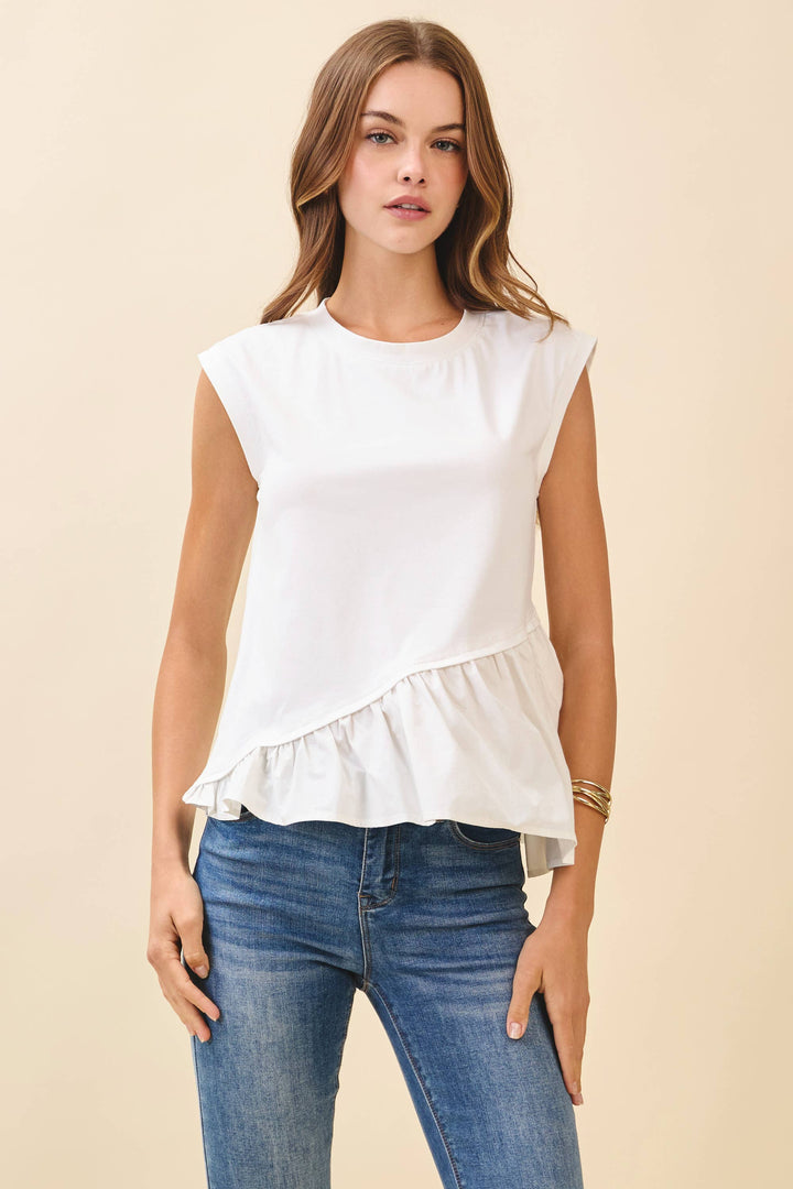 Sleeveless Asymmetrical Waist Peplum Hem Top
