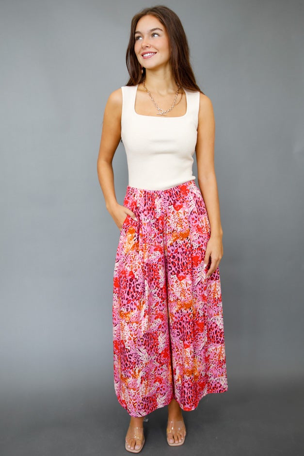 Magenta Muse Abstract Wide-Leg Pants