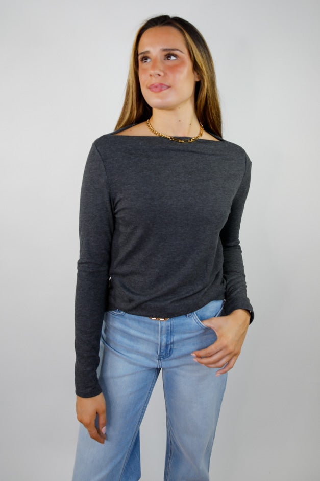 Just a Thought Wide Neck Long Sleeve Knit Blouse