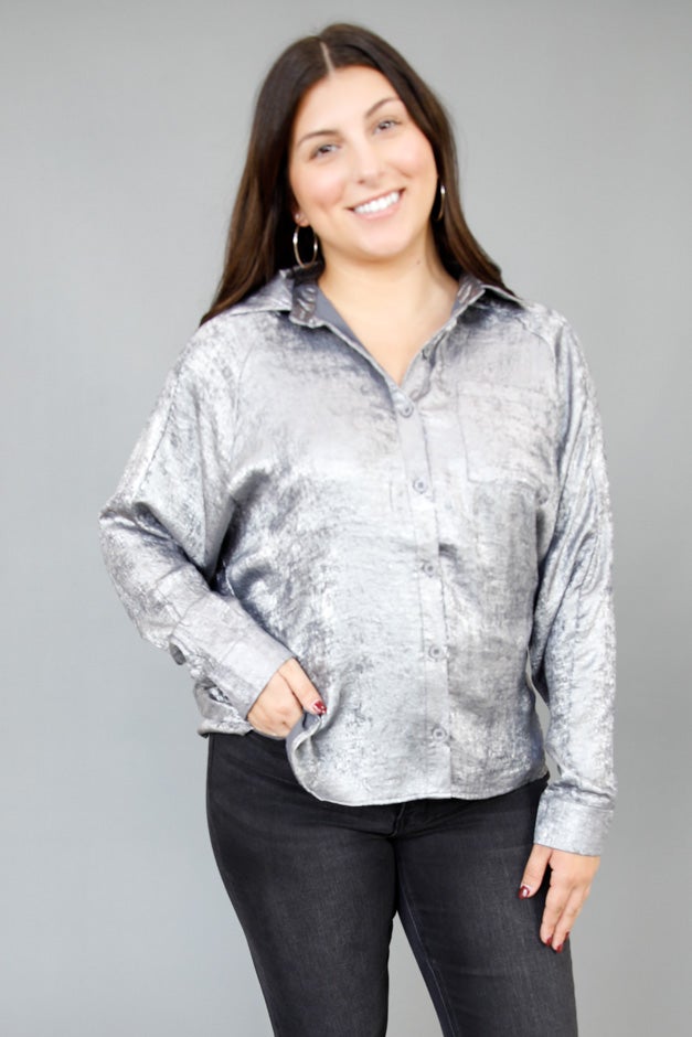 Modern Metallic Button-Down Top *Final Sale*