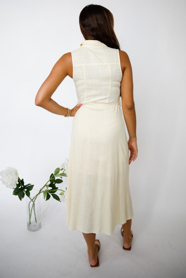 Sleeveless Belted Button-Down Midi Dress *Final Sale*