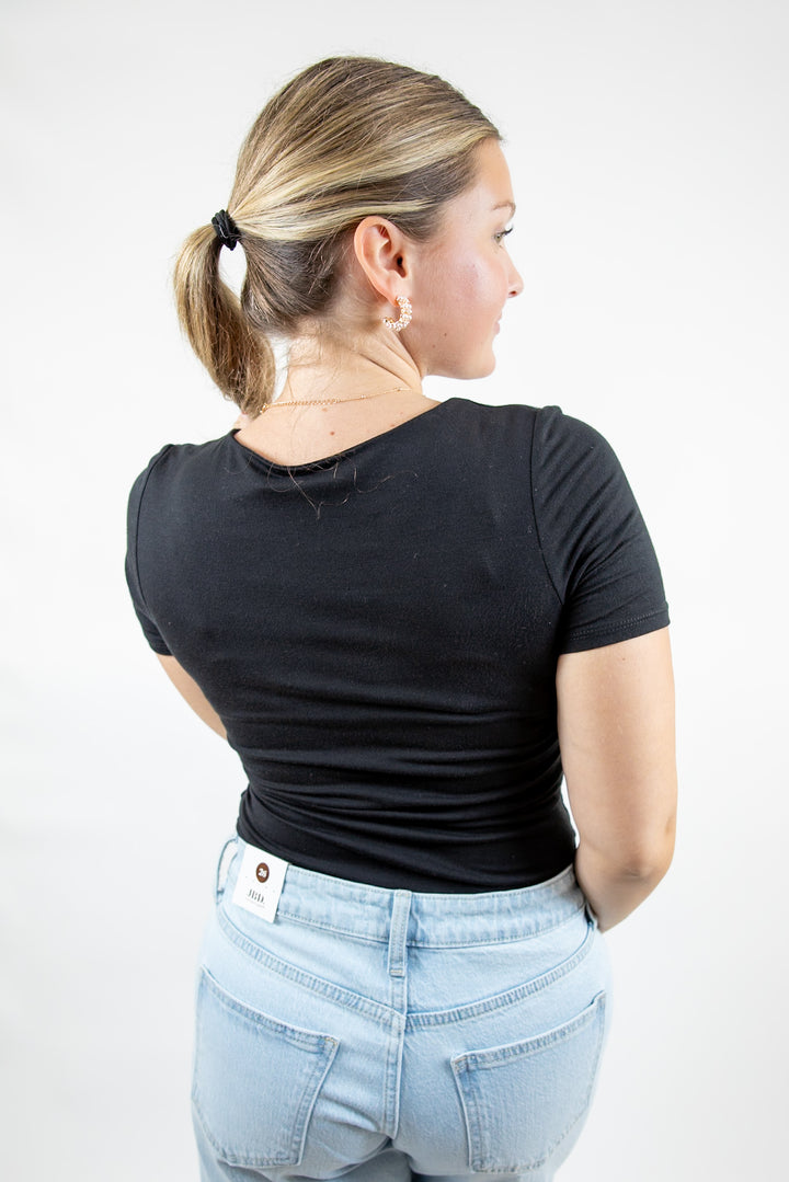 Easy Layers V Neck Top Black