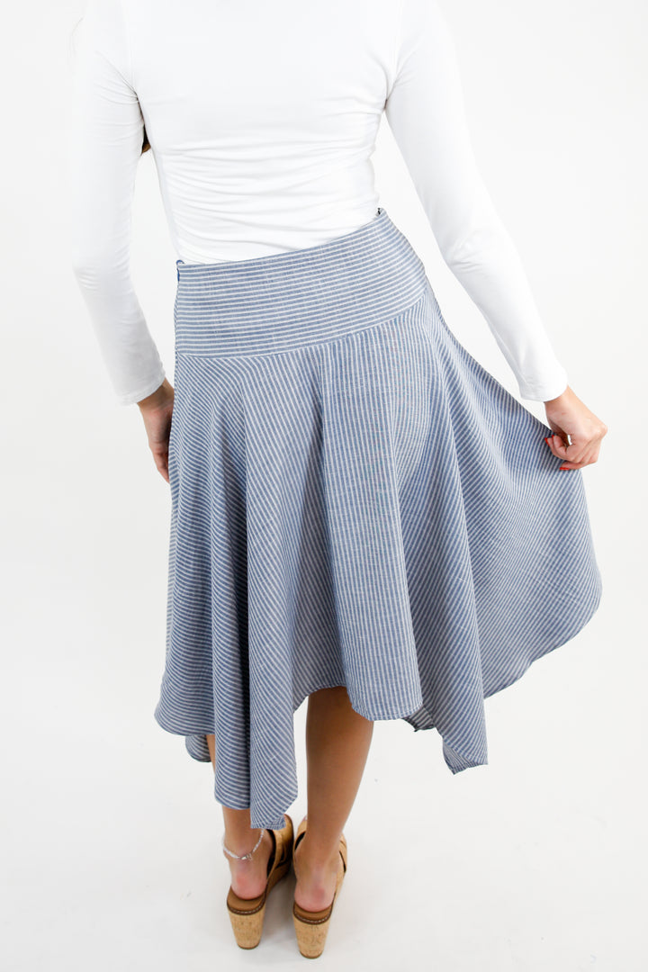 Striped Linen Blend Midi Handkerchief Skirt