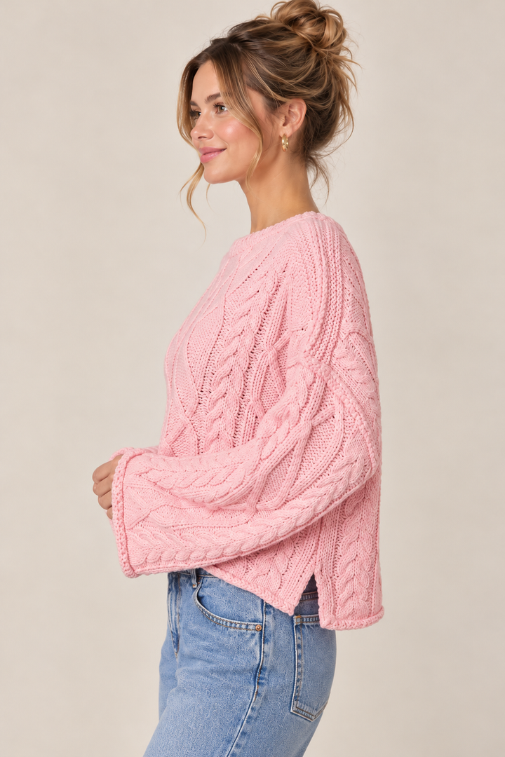 Pretty in Pink Cable Sweater