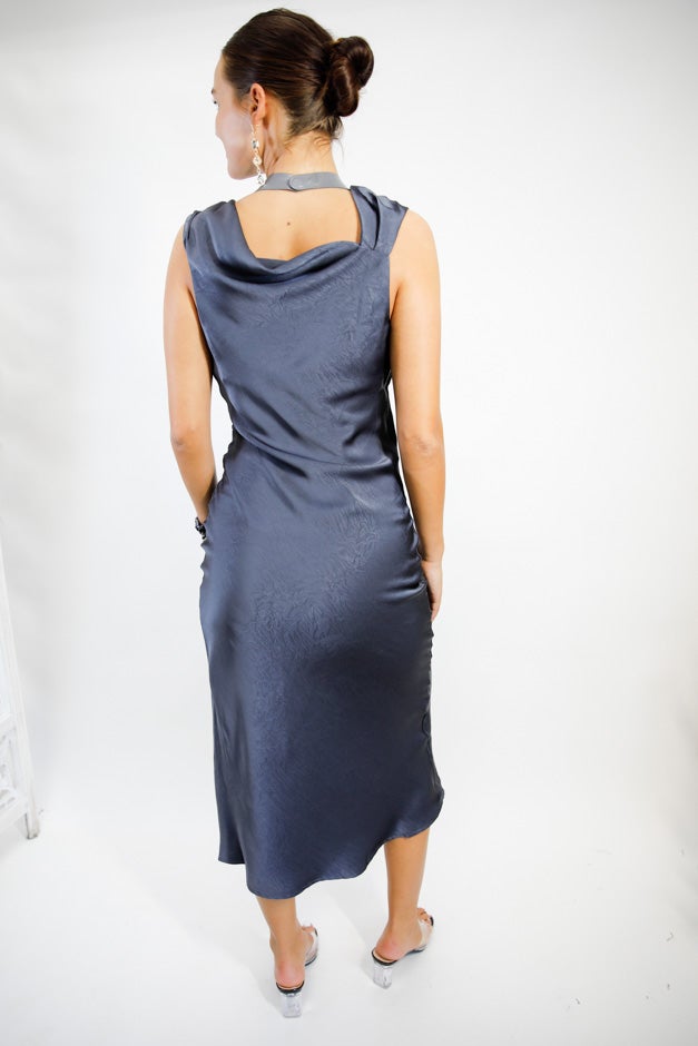 Midnight Grace Satin Midi Dress