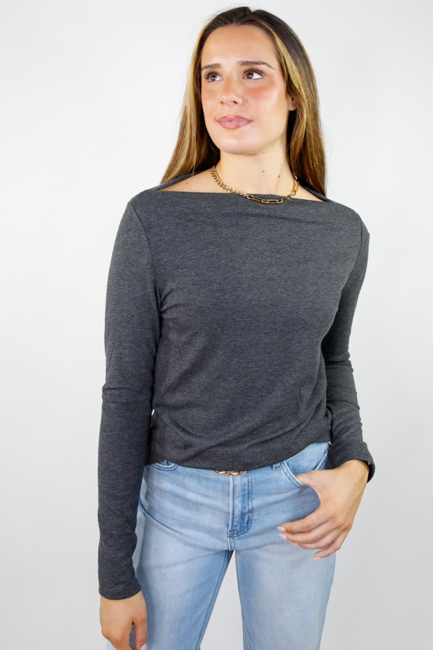 Just a Thought Wide Neck Long Sleeve Knit Blouse