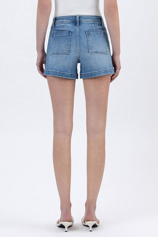 Vervet Mid Rise Patch Pocket Denim Shorts