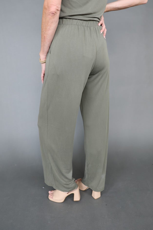 Olive Ease Wide Leg Pants