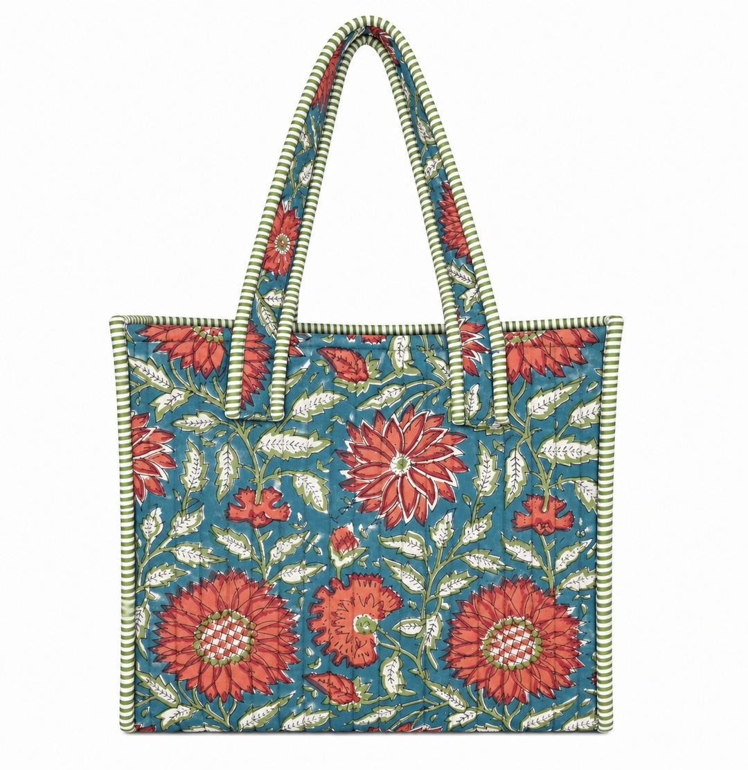 Teal Blossom Quilted Mini Tote
