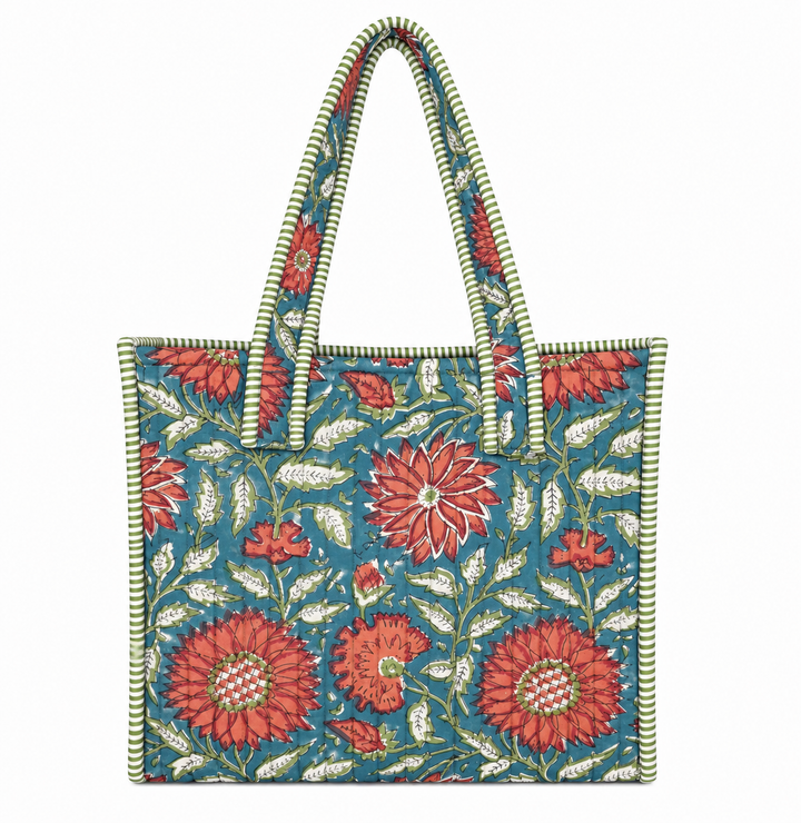 Teal Blossom Quilted Mini Tote