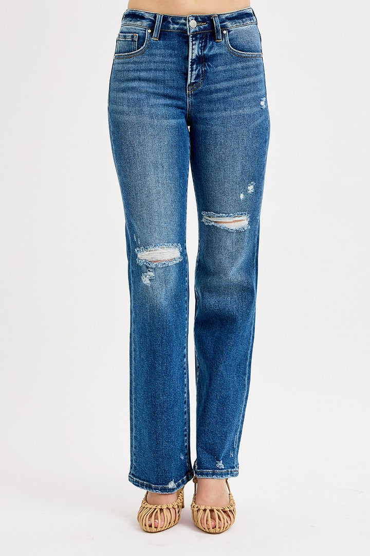 Distressed Straight Leg Jeans