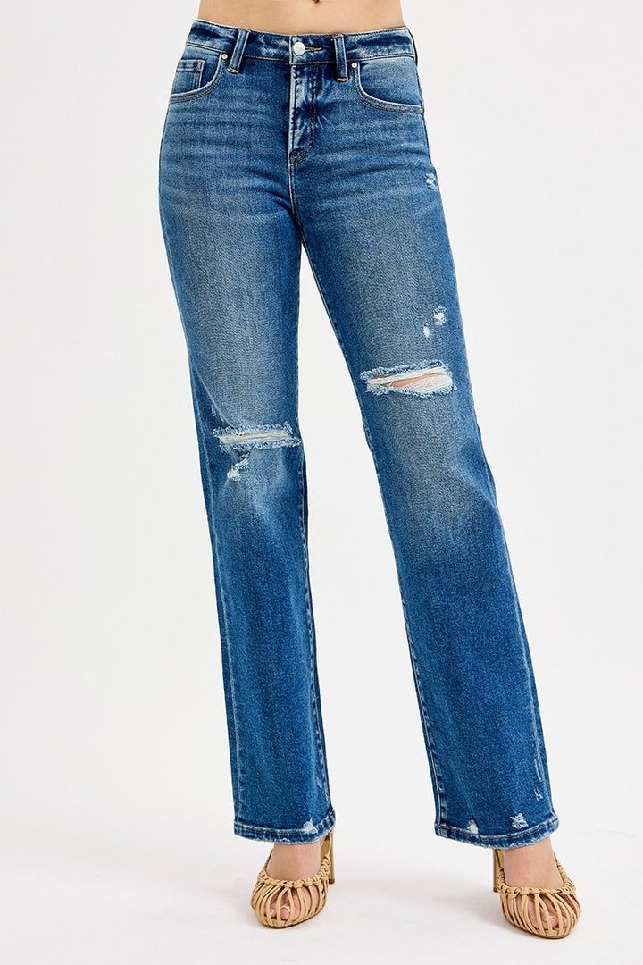 Distressed Straight Leg Jeans