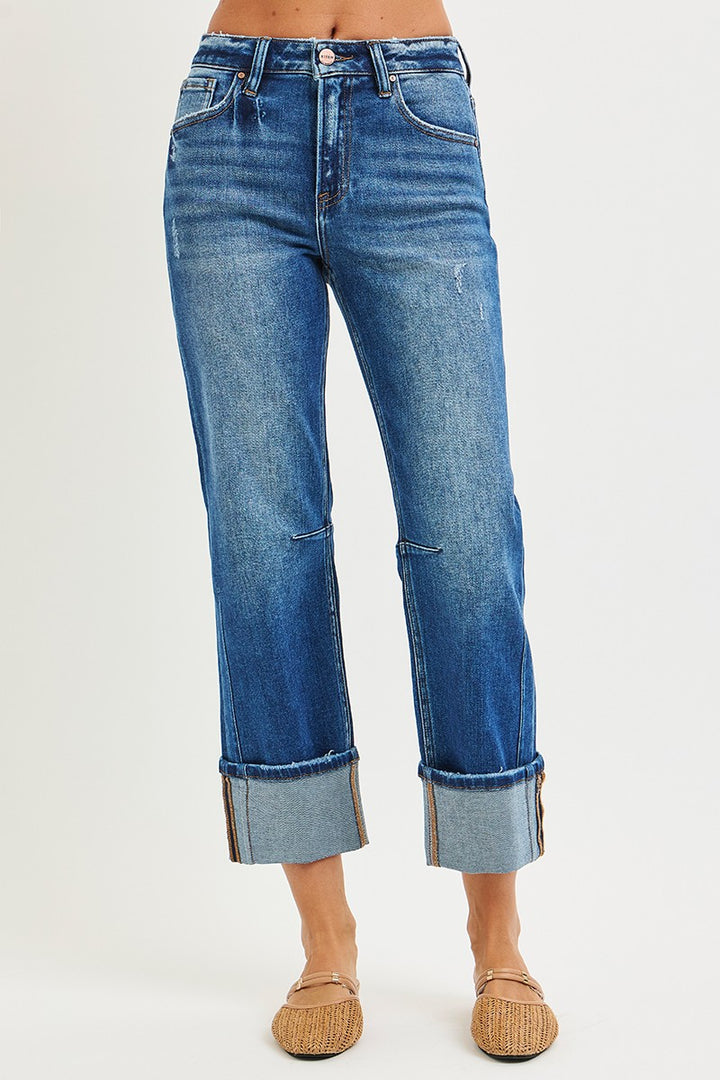Risen High Rise Cuffed Straight Jeans