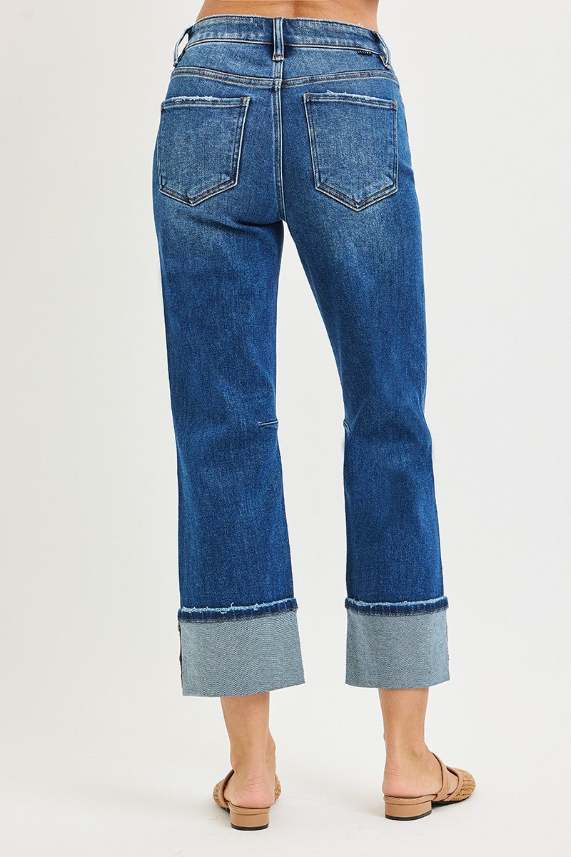 Risen High Rise Cuffed Straight Jeans