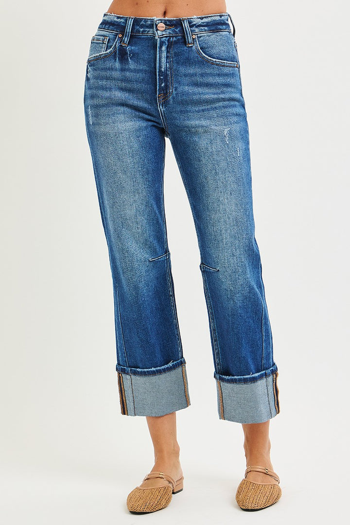 Risen High Rise Cuffed Straight Jeans
