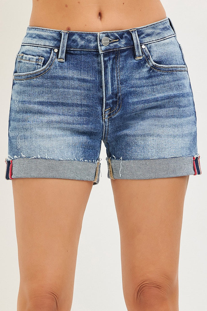 Mid Rise Cuffed Denim Shorts