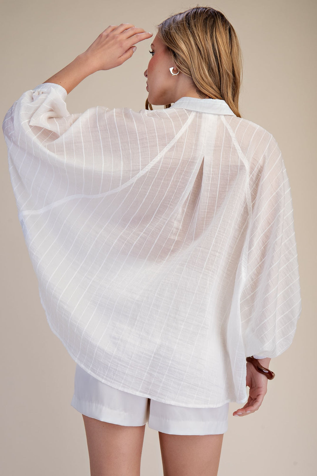 White Stripe Button Front Blouse
