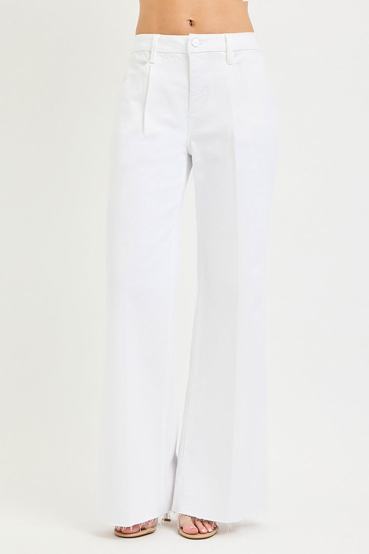 Pleated Wide Leg Denim Pants