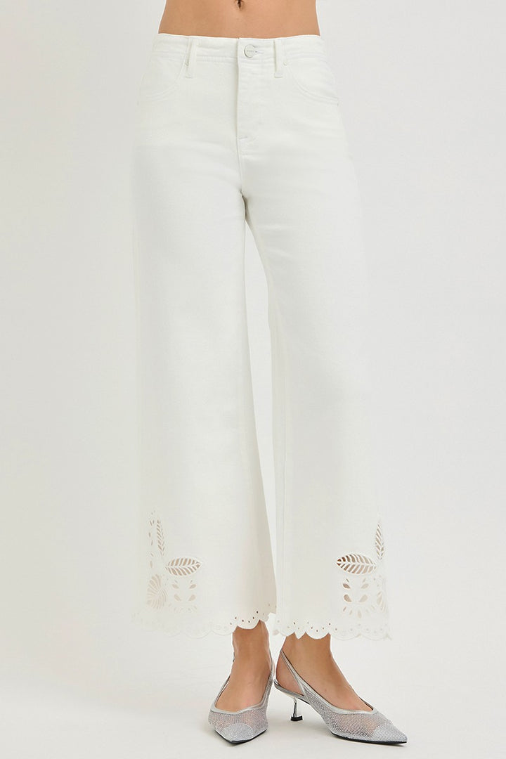 Eyelet Hem Crop Wide Denim