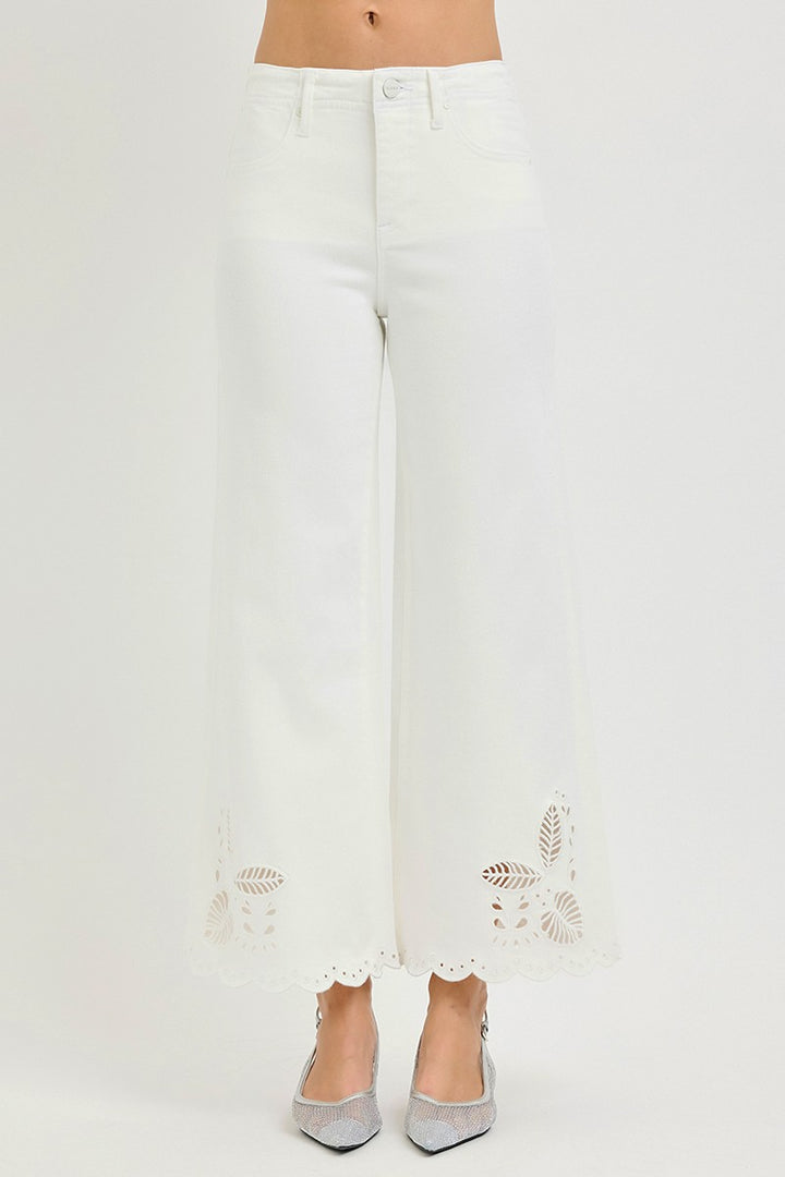 Eyelet Hem Crop Wide Denim