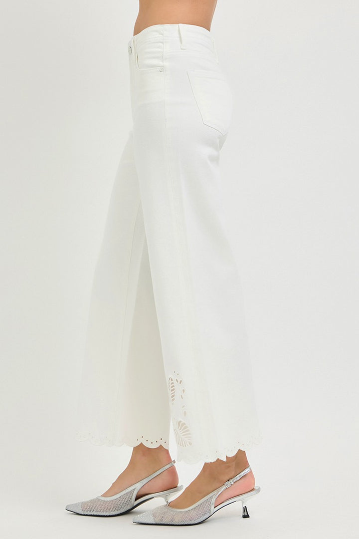 Eyelet Hem Crop Wide Denim