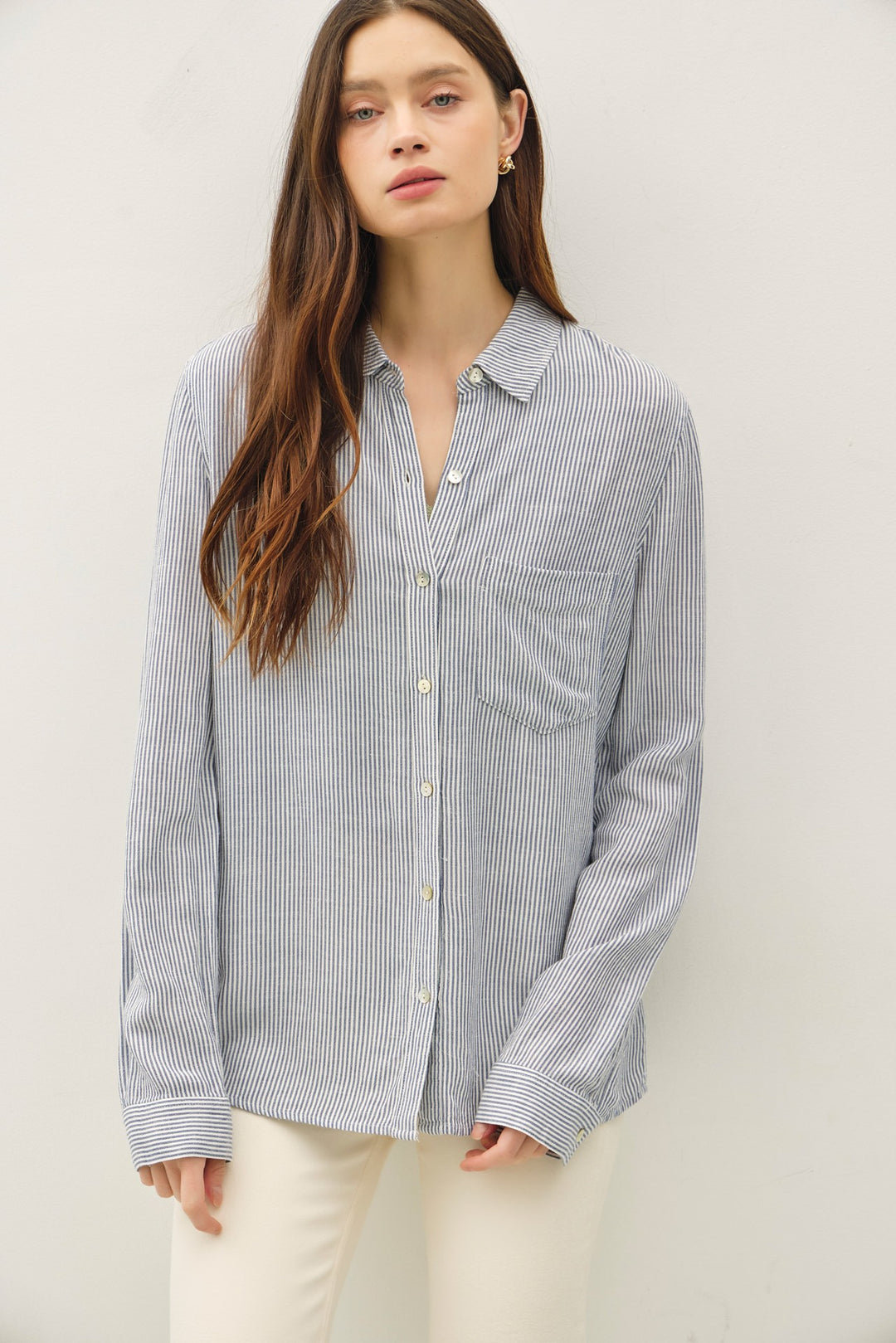 Striped Linen Blend Button Up