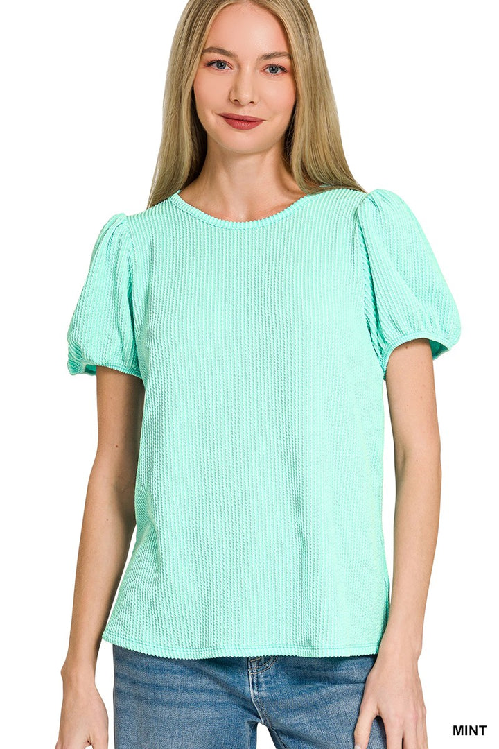 Polished Pop Ribbed Puff Sleeve Top