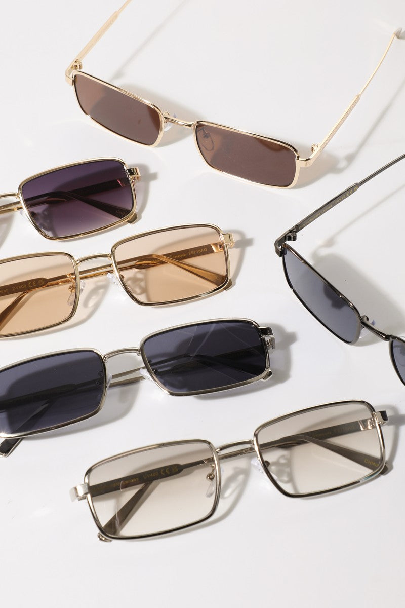 Gold Frame Rectangle Sunglasses