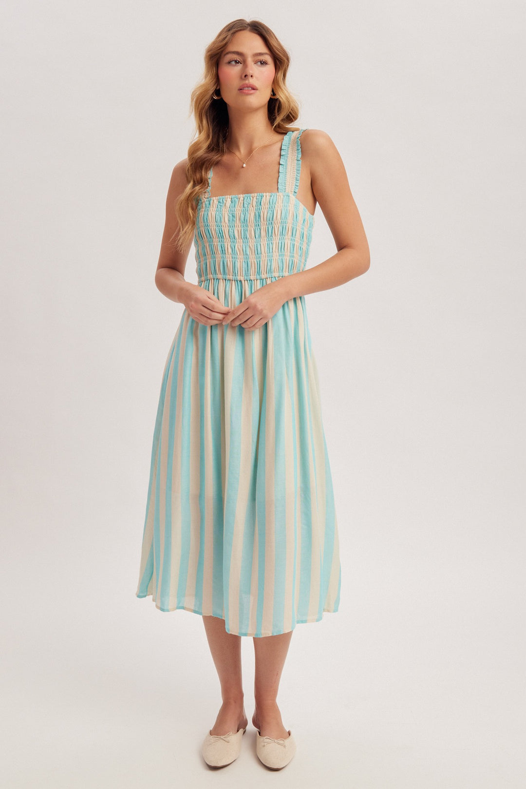 ribbon stripe midi dress Prescott Cloud Ribbon Stripe Midi Dress