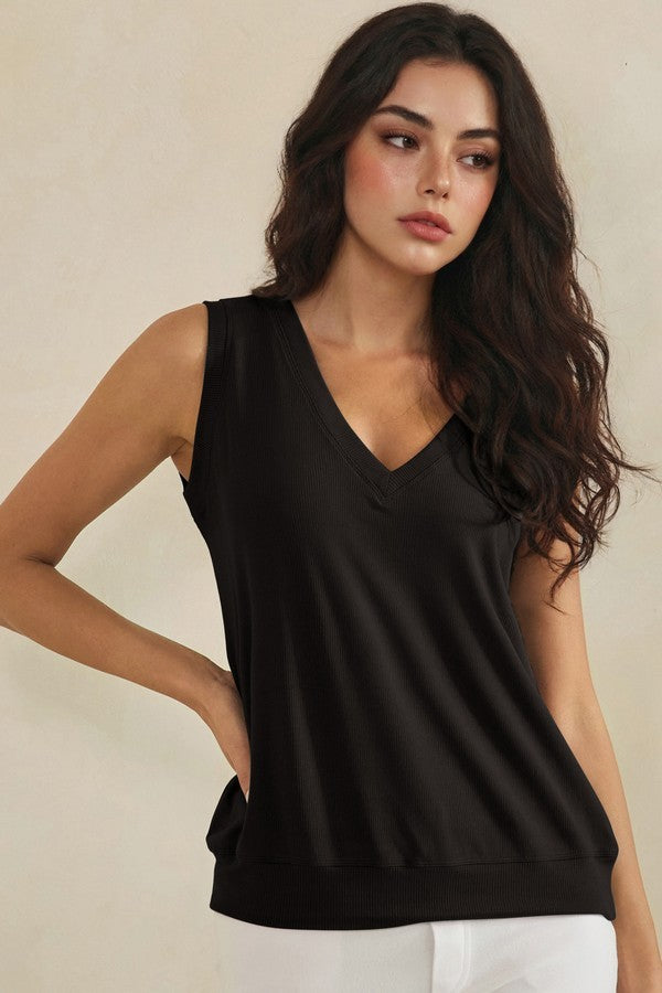 Easy Luxe Ribbed V Neck Tank