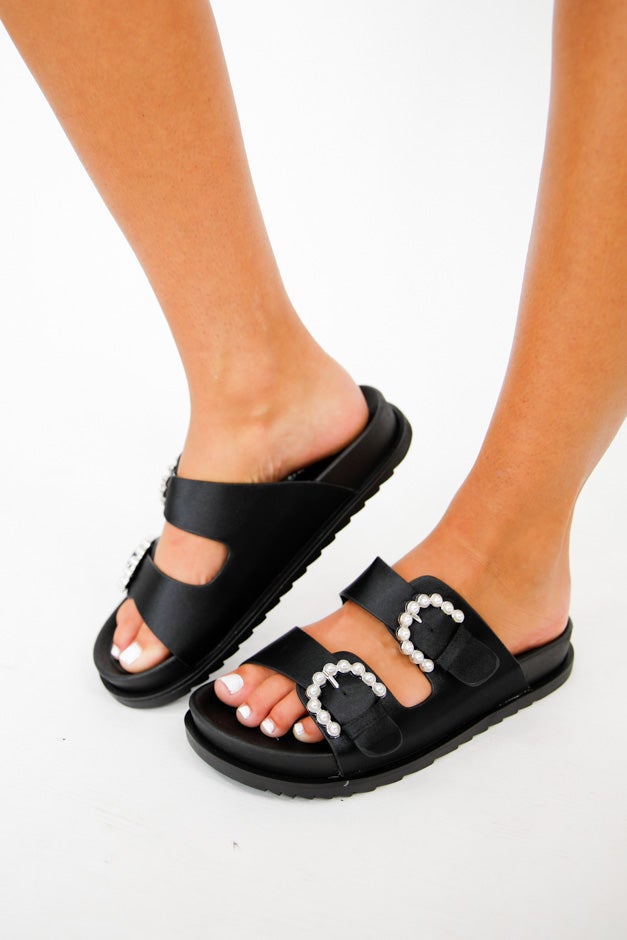 Pearl Buckle Slide Sandals