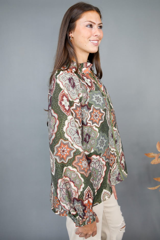 Sierra Mosaic Button Blouse