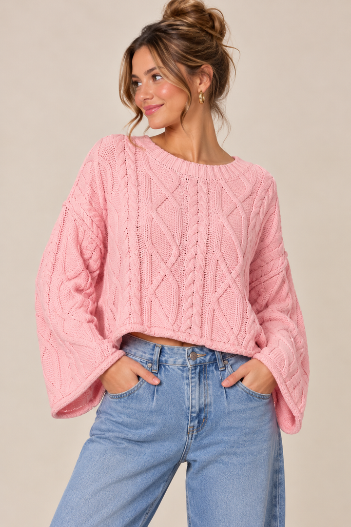 Pretty in Pink Cable Sweater