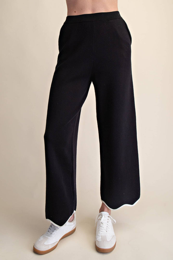 High Waist Elastic Band Scallop Pants